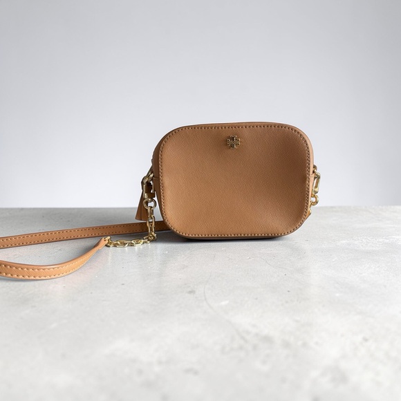 Tory Burch Emerson Round Crossbody Camera Bag Tan Brown Saffiano Leather - Picture 2 of 7
